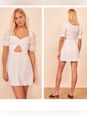 Reformation Clay Cut Out Linen Mini Dress in white size 8